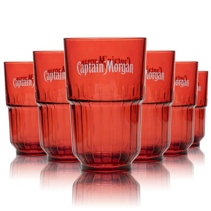 6x Captain Morgan glass 0.4l long drink cocktail glasses contour Cuba Libre Cola