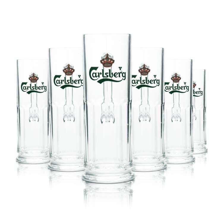 6x Carlsberg glass 0,4l contour beer glasses tankard Seidel Pilsener brewery