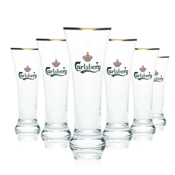 6x Carlsberg glass 0,2l beer glasses goblet tulip gold rim Pilsener brewery Gastro