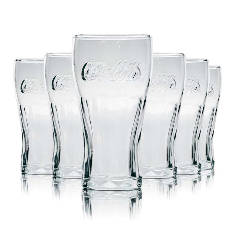 6x Coca Cola contour glass 0.2l cup glasses soft drink soda mix calibrated catering