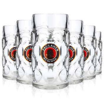 6x Paulaner beer mug glass - 1.0 l Punktseidel tankard...