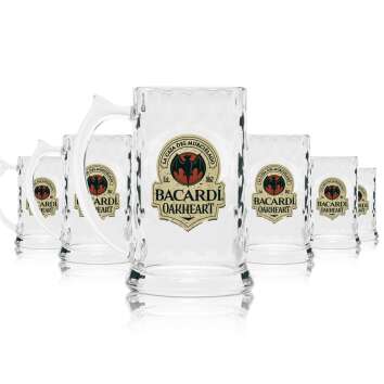 6x Bacardi rum glass jug real glass Oakheart 350ml