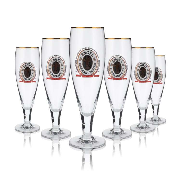 6x Angel Beer Glass 0,3l Exclusive Goblet Glasses Set Gold Rim Brewery Gastro