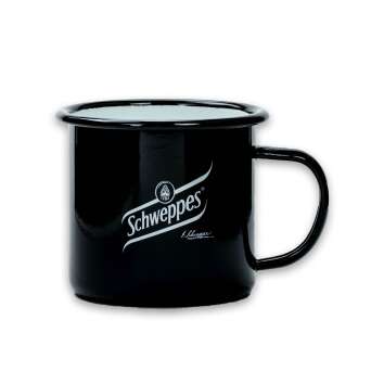 1x Schweppes soft drinks glass metal cup black mug