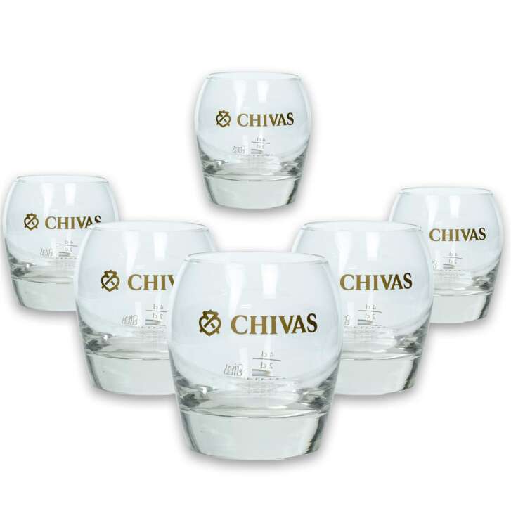 6x Chivas Regal glass tumbler gold lettering new version