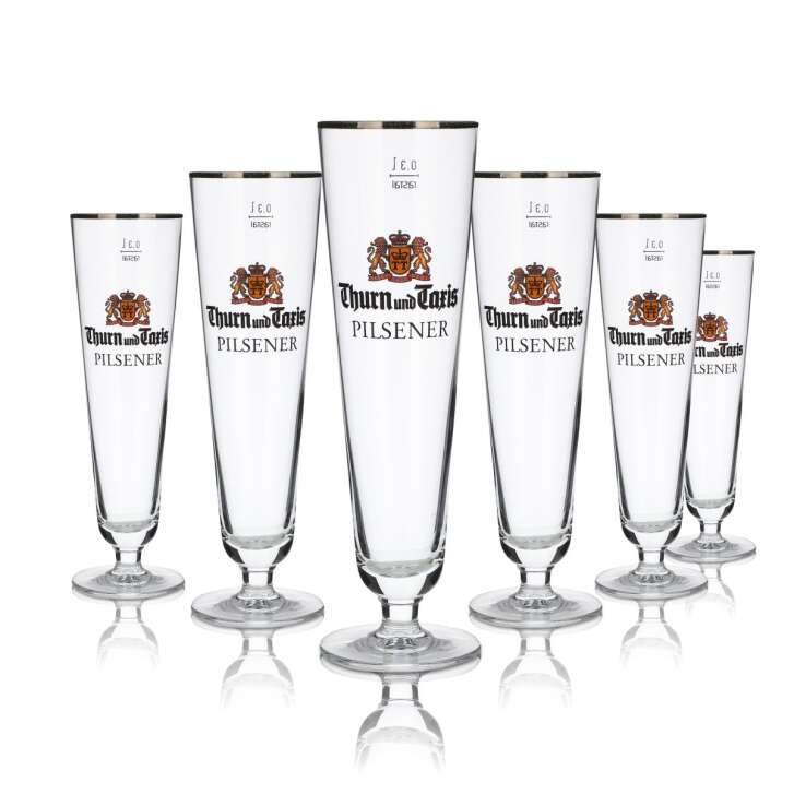 6x Thurn und Taxis glass 0.3l tulip beer glasses with gold rim, brewery set