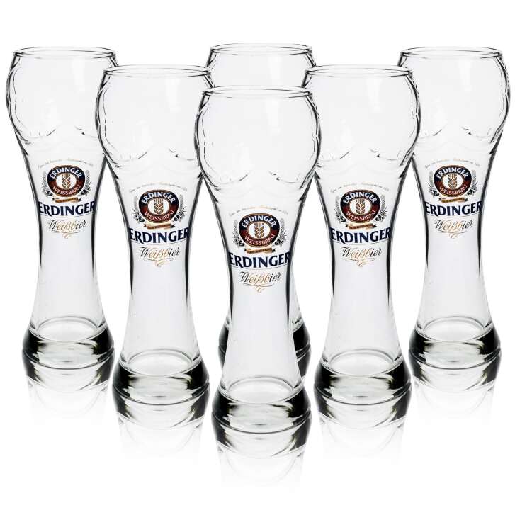 6x Erdinger beer glass 0,5l wheat cup soccer individually wrapped