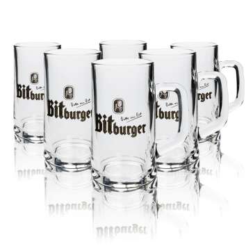6x Bitburger beer glass 0,3l mug Seidel Rastal