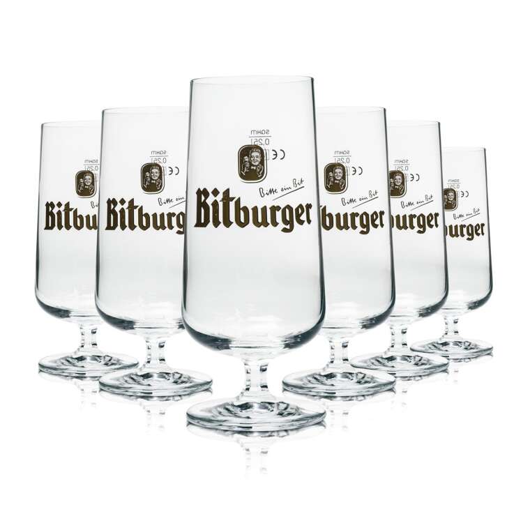 6 Bitburger beer glass 0,25l cup new