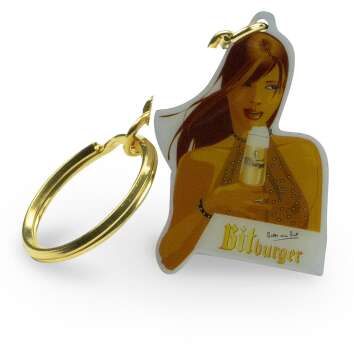 1x Bitburger beer key ring gold with womens logo