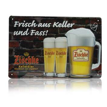 1x Zischke beer tin sign fresh from the cellar 30x20