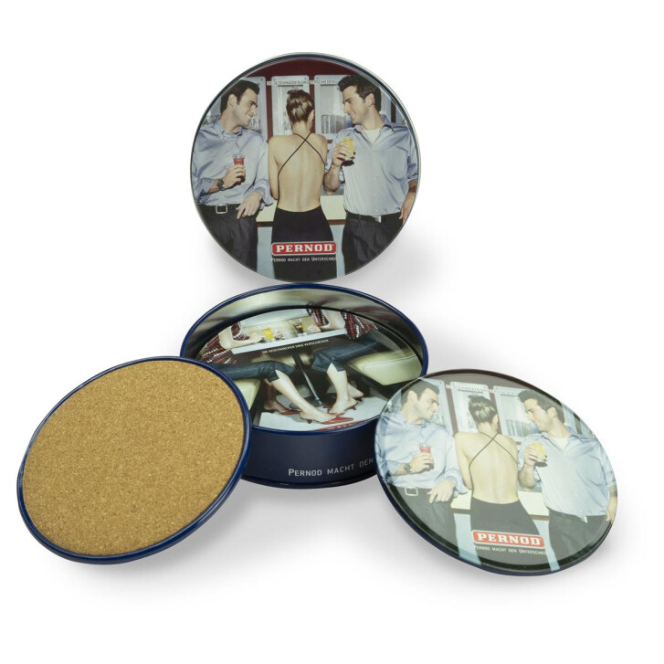 4x Pernod Richard metal coasters with cork, 2 each