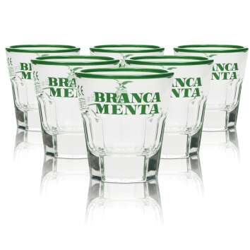 6x Branca Menta liqueur glass 2cl shot green rim