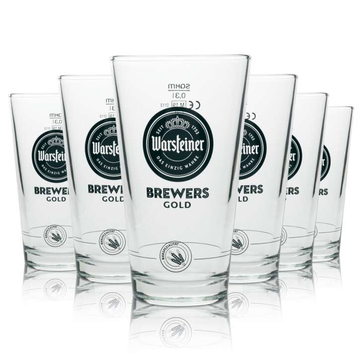6x Warsteiner Beer Glass 0,3l Brewers Gold Sahm New Tumbler Pils Glasses Export