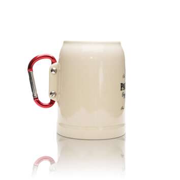 1x Paulaner beer mug clay 0,5l with carabiner colorful