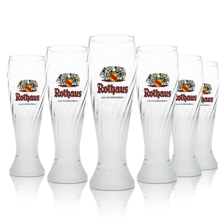 6x Rothaus 0.5l wheat beer glasses, frosted design, Baden brewery