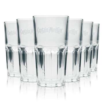 6x Captain Morgan rum glass long drink white writing/logo...