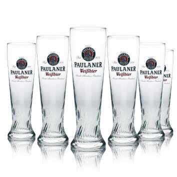 6x Paulaner glass 0,5l wheat beer Hefe Weizen glasses...