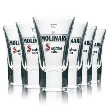 6x Molinari Sambuca Glass Shot 4cl Extra