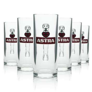 6x Astra beer glass jug red logo 500ml