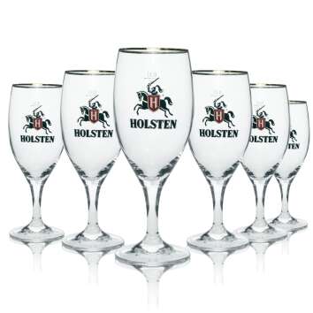 6x Holsten beer glass goblet with silver rim 300ml...