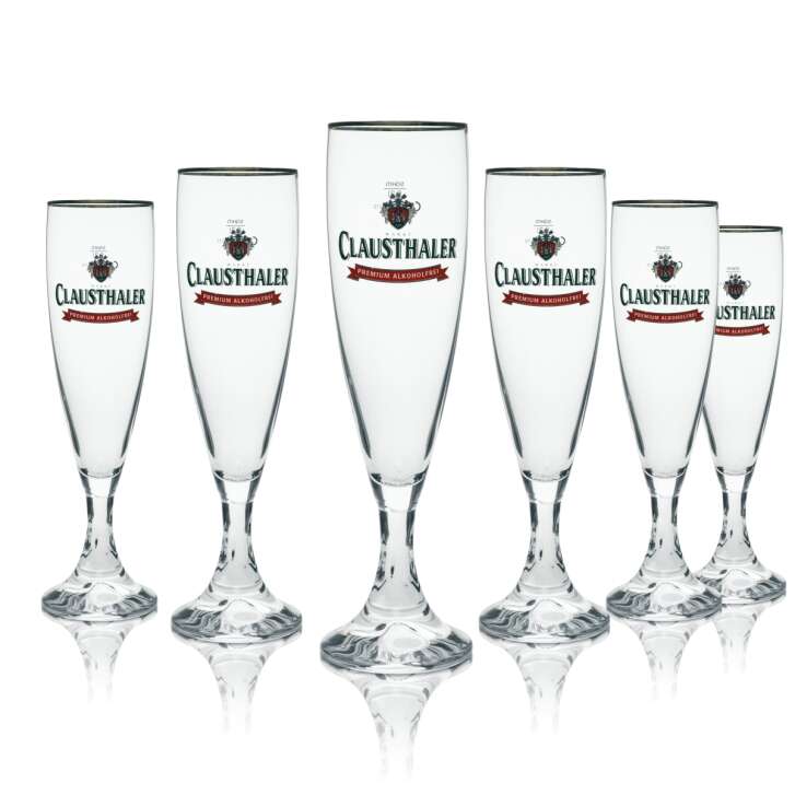 6x Clausthaler beer glass goblet premium non-alcoholic 0.3l gold rim