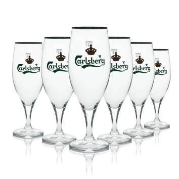 6x Carlsberg beer glass goblet 0,4l gold rim Sahm