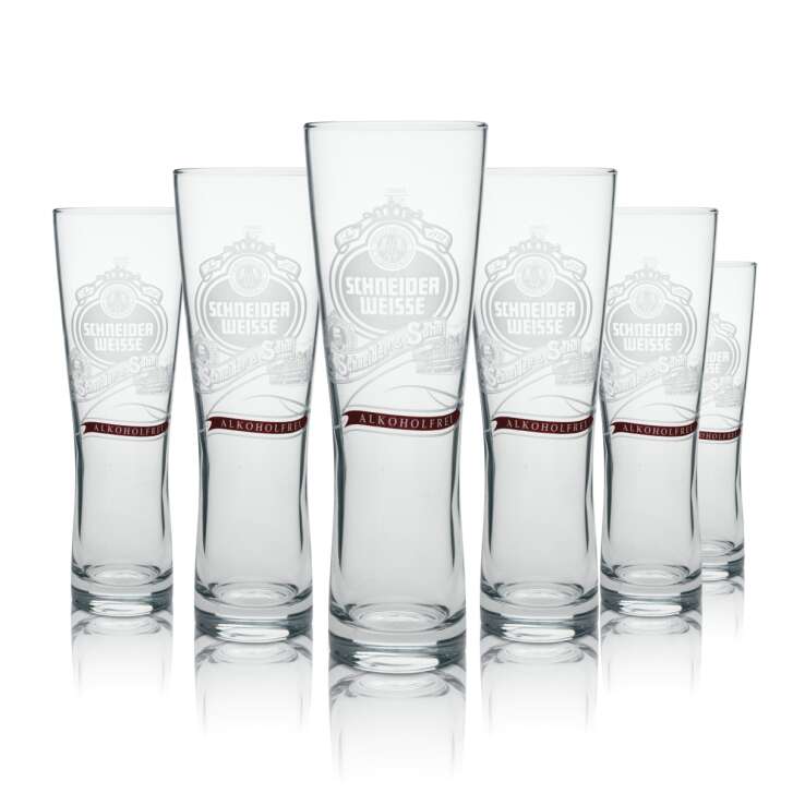 6x Schneider Weisse beer glass non-alcoholic wheat beer red lettering horizontal 0.5l Sahm