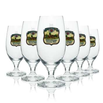 6x Weltenburger Kloster beer glass goblet 0.4l large logo...