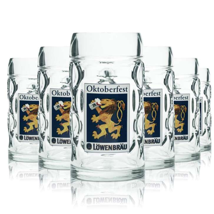 6x Löwenbräu Glass 0,5l Beer Mug Seidel Contour Glasses Oktoberfest Wiesn