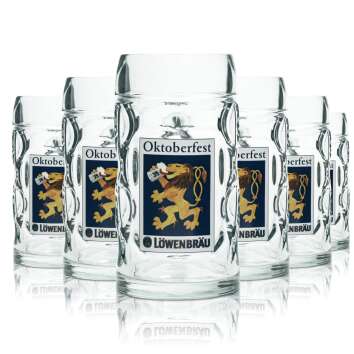 6x Löwenbräu Glass 0,5l Beer Mug Seidel Contour...