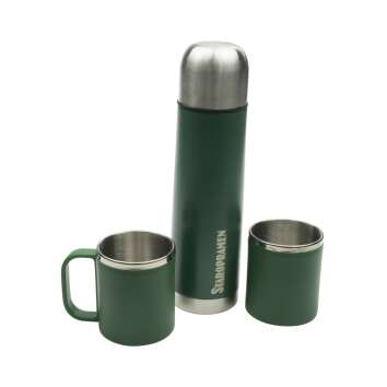 1x Staropramen beer thermos bottle with 2 cups green steel