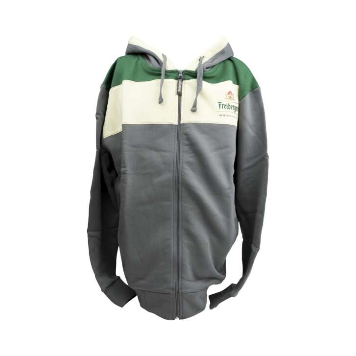 1x Freiberger beer hoodie hooded sweat jacket gray/green/beige size XXL