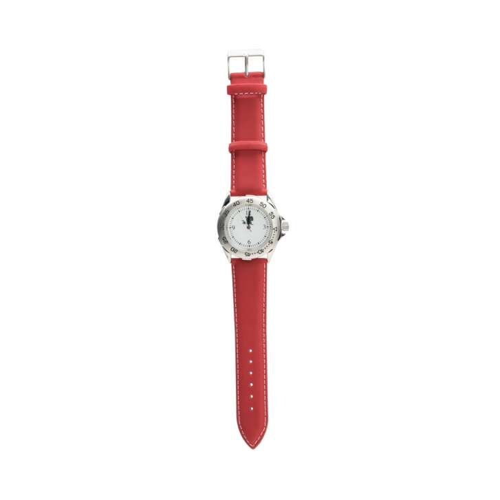 1x Hasseröder beer wristwatch Wristwatch with red leather strap
