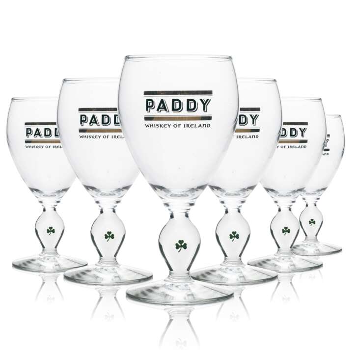 6x Paddy whiskey glass handle with shamrock