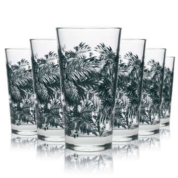 6x Bacardi whiskey glass long drink glass with dark...