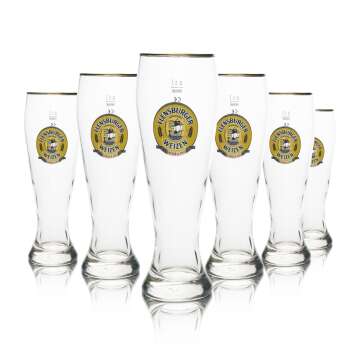 6x Flensburger beer glass Weizen 0,5l gold rim