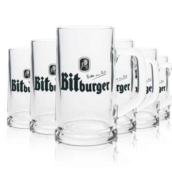 6x Bitburger beer glass mug 0,4l Rastal