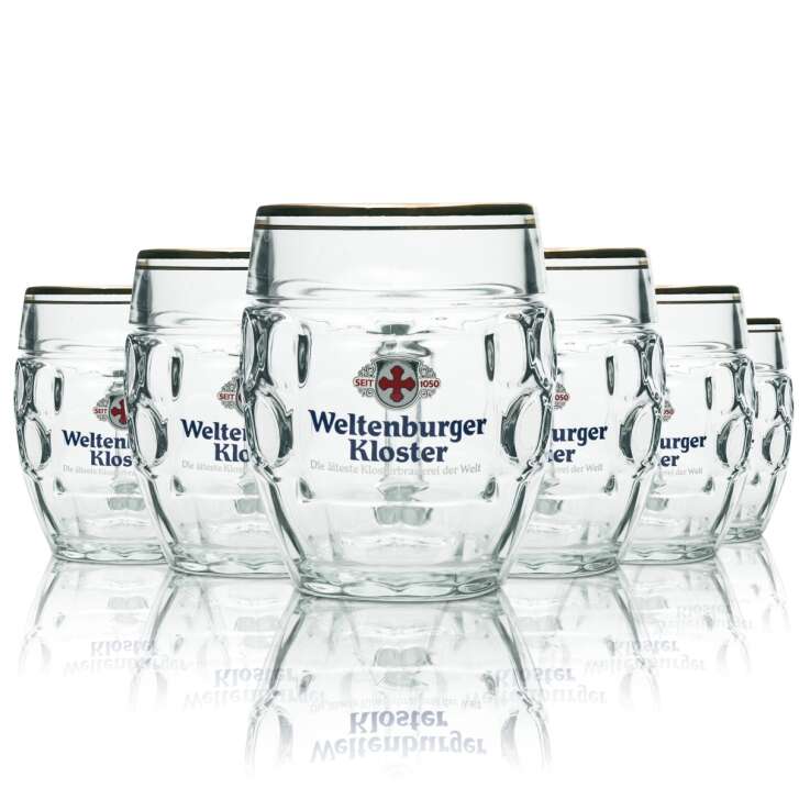 6x Weltenburger Kloster beer glass mug round 0,5l Stölze gold rim