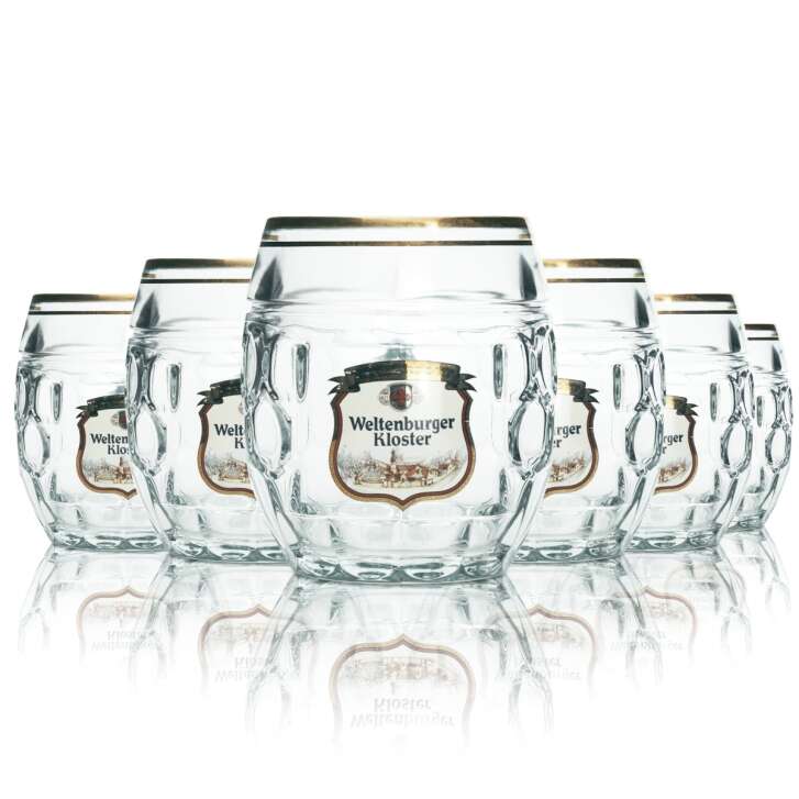 6x Weltenburger monastery beer glass 0.3l mug tankard Seidel gold rim glasses oak