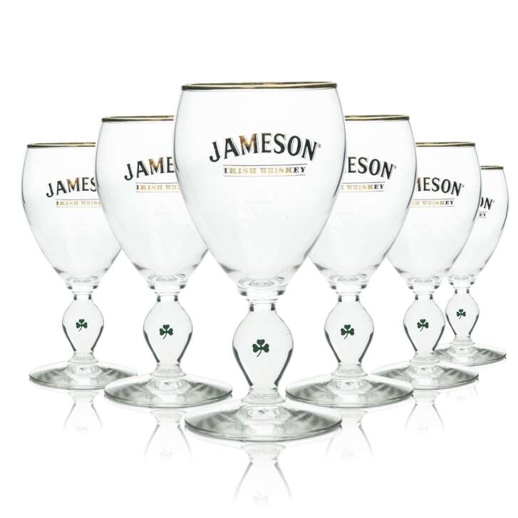 6x Jameson Whiskey glass Irish Coffee 4cl gold rim and shamrock