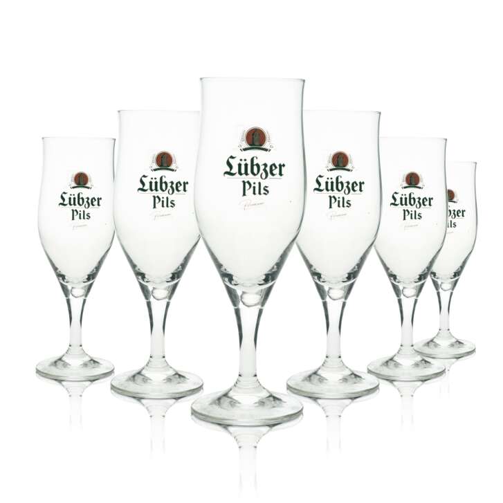 6x Lübz Beer Glass Goblet 0,3l Logo Green Ritzenhoff