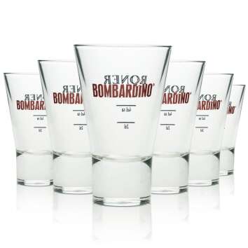 6x Bombardino liqueur glass tumbler conical red lettering...