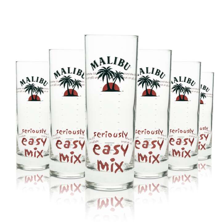 6x Malibu liqueur glass long drink seriously easy mix