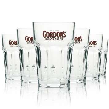 6x Gordons gin glass long drink red lettering 360ml