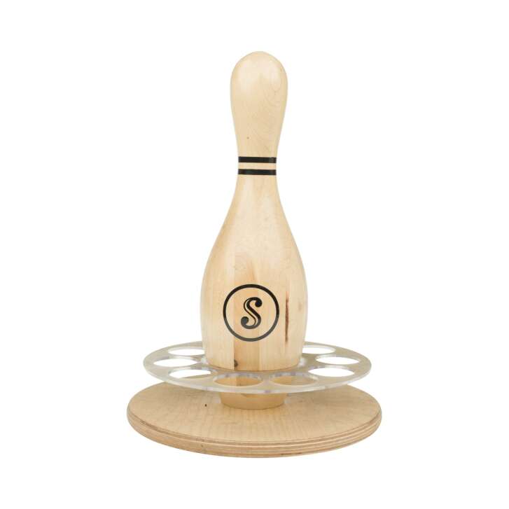 Sasse Korn Shotmeter 10 glasses bowling pin wood used tray carrier bar