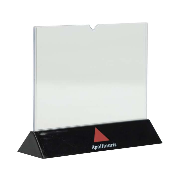 Apollinaris water stand-up card holder black logo table stand Menu