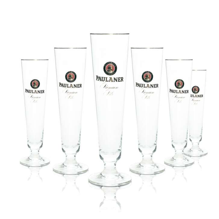 6x Paulaner beer glass goblet 0.3l gold rim Rastal goblet glasses Tulip Pils Helles