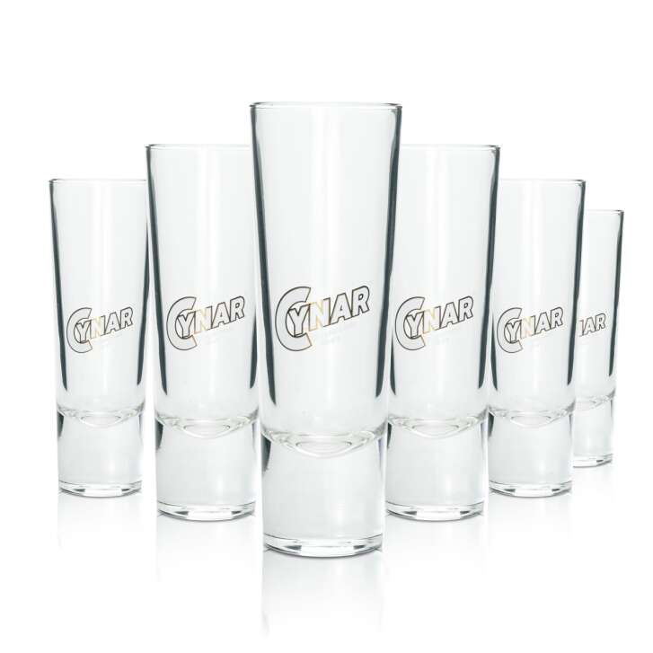 6x Cynar Amaro Glass On Ice Glasses Gauge 4cl Cocktail Retro Logo Bar Gold