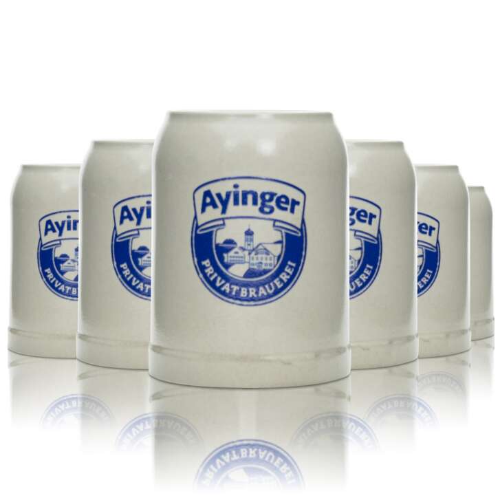 6x Ayinger beer mug 0.5l clay Seidel handle glass jugs glasses earthenware brewery